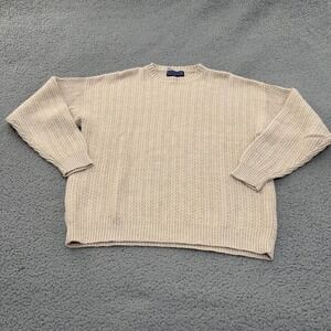 VTG Savile Row Sweater Mens M Cream Ramie Cotton Textured Cable Knit Crewneck